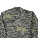 Womens Grey & Green Horse Motif Button Jacket L Polyester Blend Animal Pattern