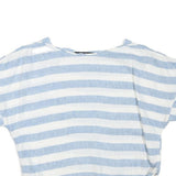 ZARA Womens Blue & White Striped Basic Top Short Sleeve Round Neck XS Casual