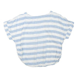 ZARA Womens Blue & White Striped Basic Top Short Sleeve Round Neck XS Casual