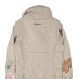 DESIGUAL Womens Beige Floral Sleeve Puffer Jacket S Polyester Blend Zip