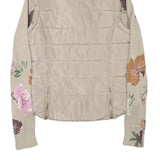 DESIGUAL Womens Beige Floral Sleeve Puffer Jacket S Polyester Blend Zip