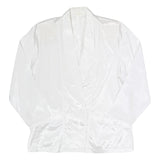 Womens White Silk Button Jacket L Plain Long Sleeve Classic Relaxed Fit