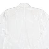 Womens White Silk Button Jacket L Plain Long Sleeve Classic Relaxed Fit