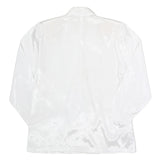 Womens White Silk Button Jacket L Plain Long Sleeve Classic Relaxed Fit