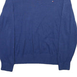 TOMMY HILFIGER Mens Blue Plain V-Neck Basic Knit L Cotton Blend Jumper