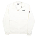 FILA Mens White Cotton Blend Jacket L Zip Plain Casual Sportswear