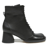 CHARLES & KEITH Womens Black Leather Ankle Boots UK 2 Stylish Heeled Lace-Up
