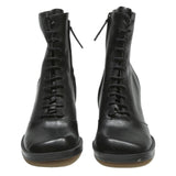 CHARLES & KEITH Womens Black Leather Ankle Boots UK 2 Stylish Heeled Lace-Up