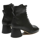 CHARLES & KEITH Womens Black Leather Ankle Boots UK 2 Stylish Heeled Lace-Up