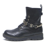 GUESS Womens Combat Boots Black Leather UK 4 Lace-Up Chunky Sole Stylish