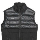 PHILIPP PLEIN Mens Black Leather & Cotton Quilted Gilet M Jacket Zip Sleeveless