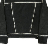 GUESS Womens Black Leather Button Jacket M Shearling Trim Contrast Stitching