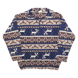 OUTBROOK Womens Blue Brown Cream Patterned Jumper 1/4 Zip Pullover M Reindeer