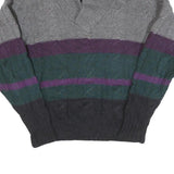 BOSTON TRADERS Mens Grey & Purple Patterned Wool Jumper Shawl Collar Cable Knit