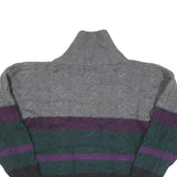 BOSTON TRADERS Mens Grey & Purple Patterned Wool Jumper Shawl Collar Cable Knit
