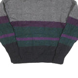 BOSTON TRADERS Mens Grey & Purple Patterned Wool Jumper Shawl Collar Cable Knit