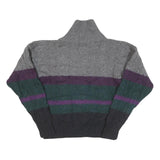 BOSTON TRADERS Mens Grey & Purple Patterned Wool Jumper Shawl Collar Cable Knit