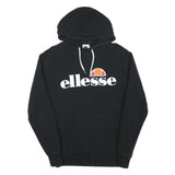 ELLESSE Womens Black Hoodie UK 10 Cotton Blend Logo Pullover Hooded Sweatshirt