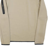 NIKE Mens Beige Cotton Blend Crew Neck Sweatshirt S Logo Detail Zip Pocket