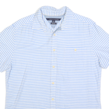 TOMMY HILFIGER Mens Blue & White Striped Shirt L Cotton Blend Casual Summer