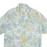 TODAY Womens Blue & Yellow Printed Shirt Short Sleeve Collared L Summer Top