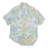 TODAY Womens Blue & Yellow Printed Shirt Short Sleeve Collared L Summer Top