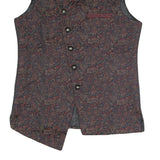 Mens Black & Maroon Patterned Button Jacket S Polyester Blend Woven Stand-Up