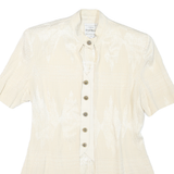 Womens Cream Short Sleeve Button Jacket L Synthetic Plain Lightweight Summer