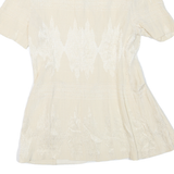 Womens Cream Short Sleeve Button Jacket L Synthetic Plain Lightweight Summer