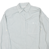 Womens White & Grey Stripe Long Sleeve Shirt L Polyester Blend Relaxed Fit