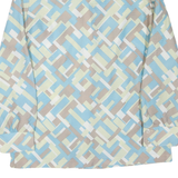 Womens Cream & Blue Geometric Pattern Shirt M Retro Vintage Style Long Sleeve