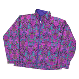 LAVON Womens Purple Printed Nylon Zip Jacket L Outerwear Patterned Stylish