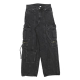 H&M Womens Black Relaxed Cargo Denim Light W28 L30 Cotton Blend Casual Pockets