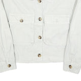 ZARA Womens White Cotton Blend Button Jacket S Plain Classic Casual Fashion