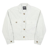 ZARA Womens White Cotton Blend Button Jacket S Plain Classic Casual Fashion