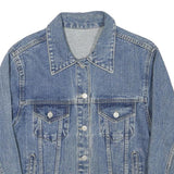 Womens Blue Denim Button Jacket S Cotton Blend Plain Classic Vintage Style