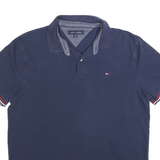 TOMMY HILFIGER Mens Navy Blue Cotton Blend Short Sleeve Polo Shirt M Classic Fit