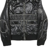 AMAZONE COUTURE Womens Black Zip Jacket Polyester UK 8 Quilted Ribbed Collar