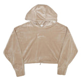 KARL KANI Womens Beige Velvet Hoodie L Cropped Drawstring Hooded Sweatshirt