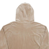 KARL KANI Womens Beige Velvet Hoodie L Cropped Drawstring Hooded Sweatshirt