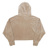 KARL KANI Womens Beige Velvet Hoodie L Cropped Drawstring Hooded Sweatshirt
