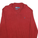 POLO RALPH LAUREN Mens Red Plain Cotton Jumper V-Neck Basic Knit M Casual Wear