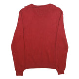 POLO RALPH LAUREN Mens Red Plain Cotton Jumper V-Neck Basic Knit M Casual Wear