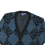 FINE LINE Womens Blue Black Wool Patterned Button Up Jumper M Chunky Knit Round