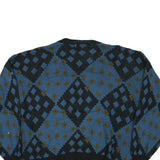 FINE LINE Womens Blue Black Wool Patterned Button Up Jumper M Chunky Knit Round