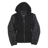 GUESS Womens Black Wool Blend Hooded Zip Jacket L Outerwear Quilted Lightweight