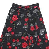 SAG HARBOR Womens Black Red Floral Button Midi Cotton Blend Skirt M Classic