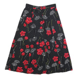 SAG HARBOR Womens Black Red Floral Button Midi Cotton Blend Skirt M Classic