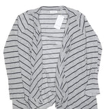 GREYSTONE Womens Grey Black Stripe Open Front Long Sleeve Top L Cotton Blend