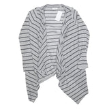 GREYSTONE Womens Grey Black Stripe Open Front Long Sleeve Top L Cotton Blend
